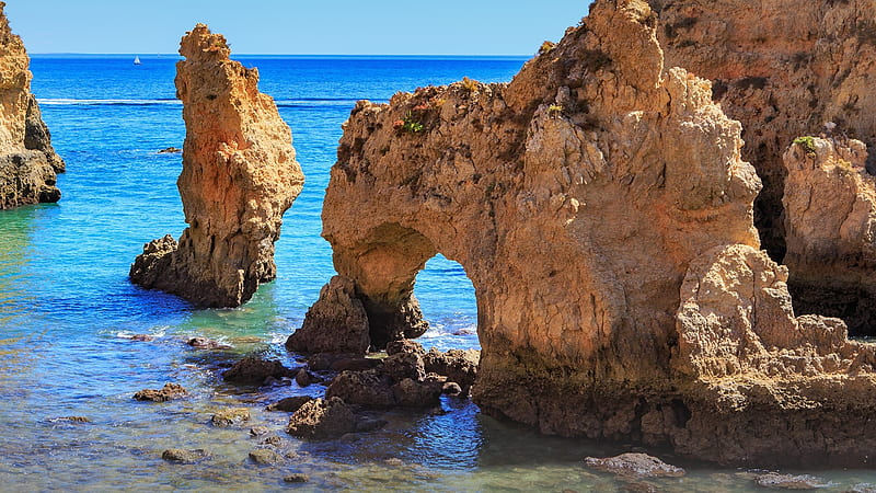 Coast Of Algarve, Coast, Portugal, ocean, sea, beach, water, nature, coastline, Mediterranean, HD wallpaper