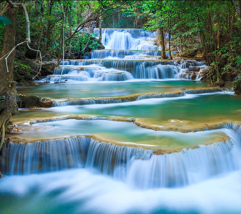 Waterfalls, Waterfall, , Thailand, Erawan National Park, Erawan Waterfall, Tenasserim Hills, HD wallpaper