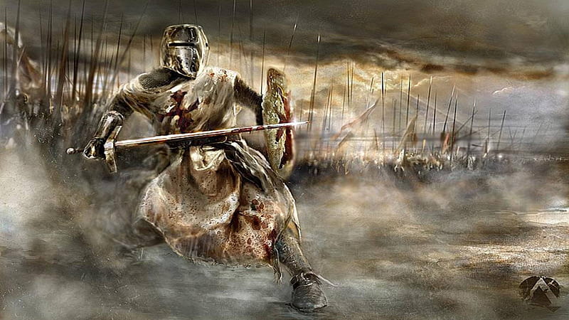 crusader knight, sword, crusader, knight, shield, HD wallpaper