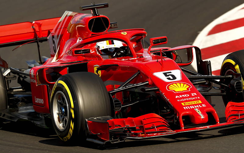Sebastian Vettel, close-up, raceway, Ferrari SF71H, 2018 cars, Scuderia Ferrari, Formula 1, new ferrari f1, F1, new cockpit protection, HALO, SF71H, Ferrari, Ferrari 2018, HD wallpaper