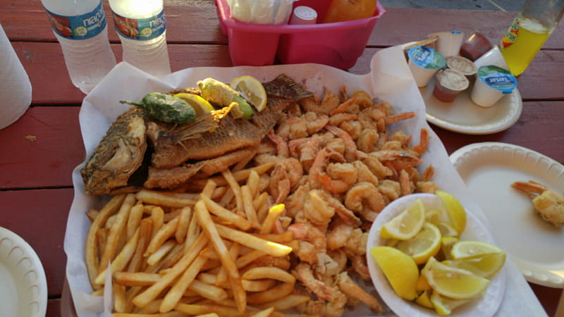 Fish and shrimp dinner, cool, yummy, food, entertainment, fun, HD wallpaper