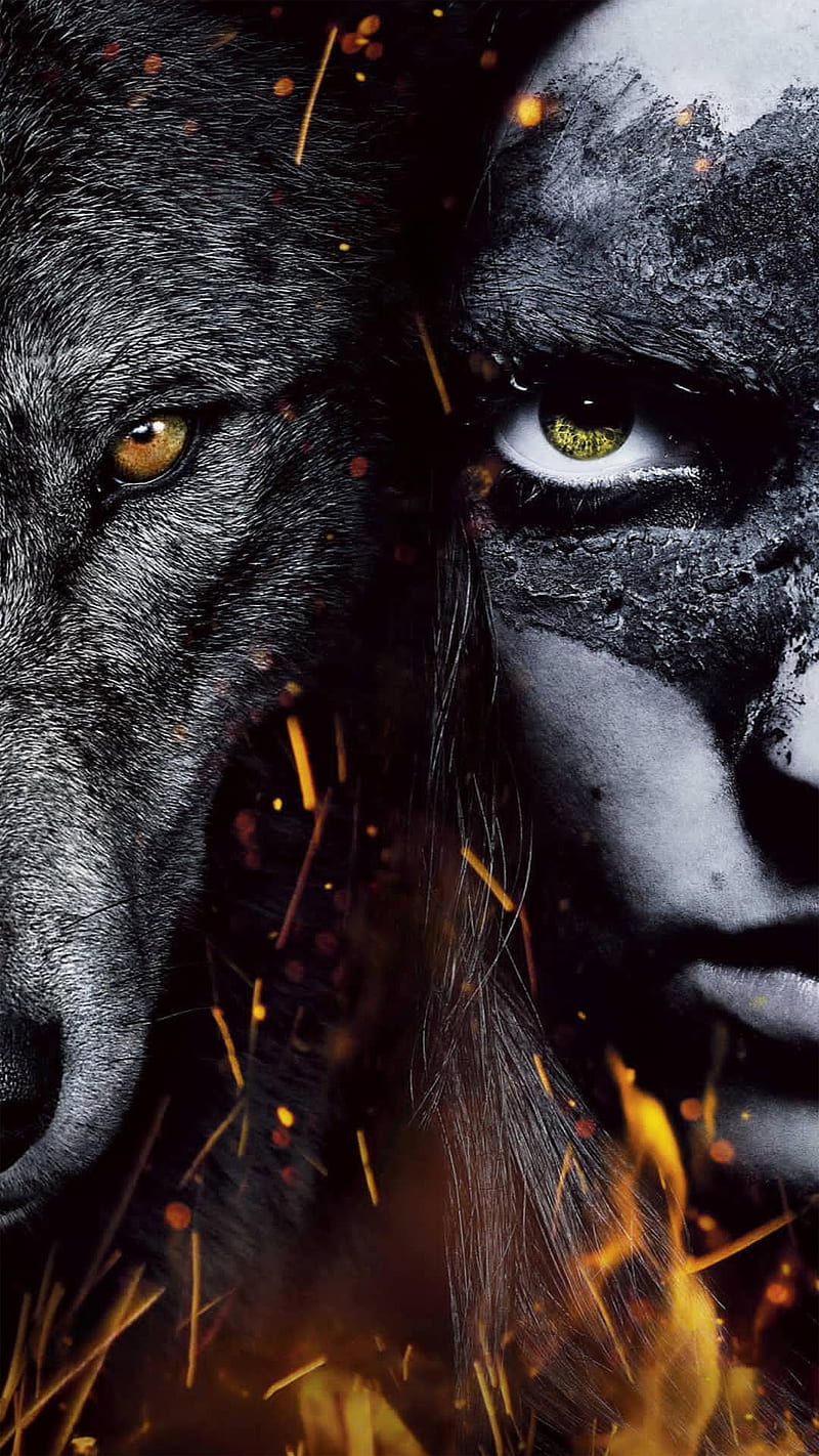 My Wolf, animal, fire, woman, HD phone wallpaper