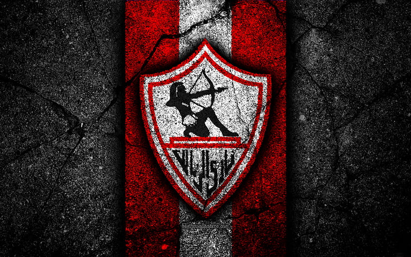 FC Zamalek, logo, Egyptian Premier League, EPL, soccer, Egypt, black stone, Zamalek, football, Asphalt texture, Zamalek FC, HD wallpaper