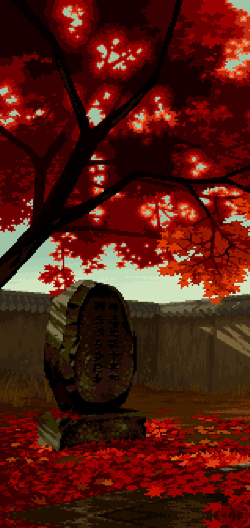 pixel art, trees, fall, japan, portrait display, HD phone wallpaper