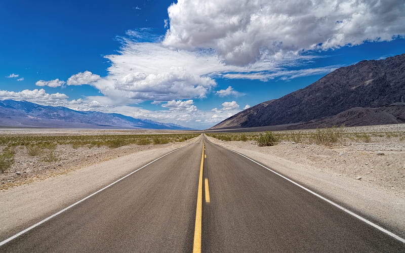 Road in Desert, desert, clouds, road, landscape, arid, HD wallpaper