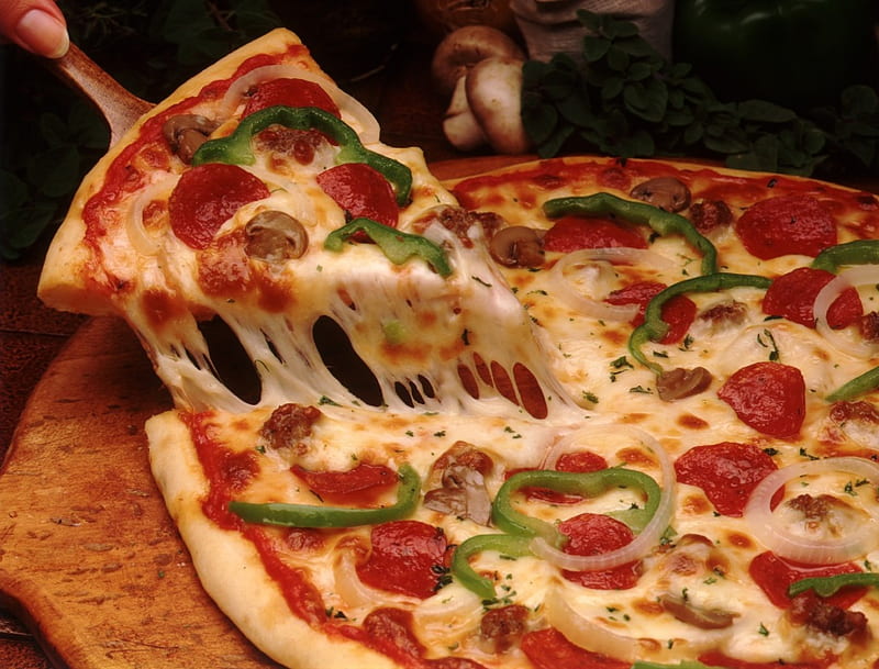 Pizza, food, cheese, yummi, HD wallpaper