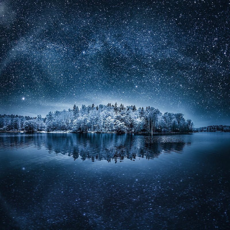 night, landscape, winter, stars, nature, HD phone wallpaper