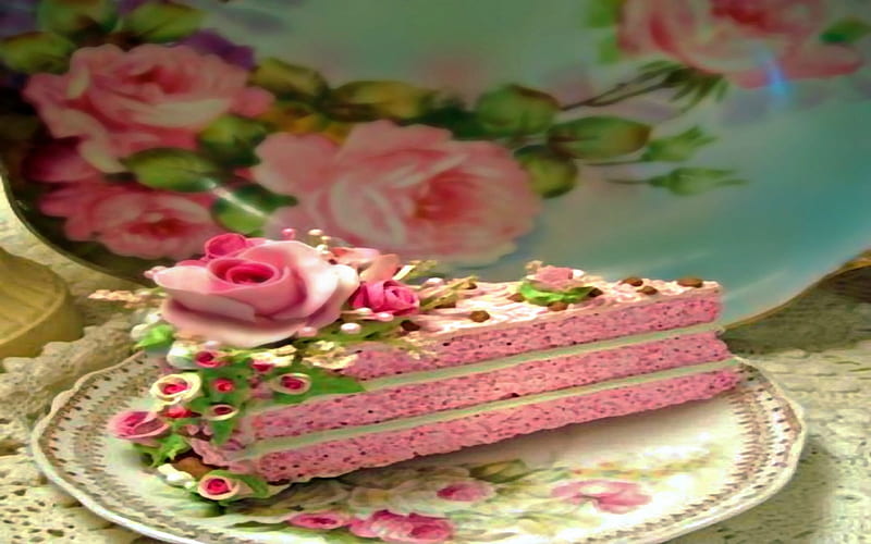 Rose Divine 2560x1600, cake, desert, rose, food, shabby chic, valentine, sweet, retro, flower, pink, vintage, HD wallpaper