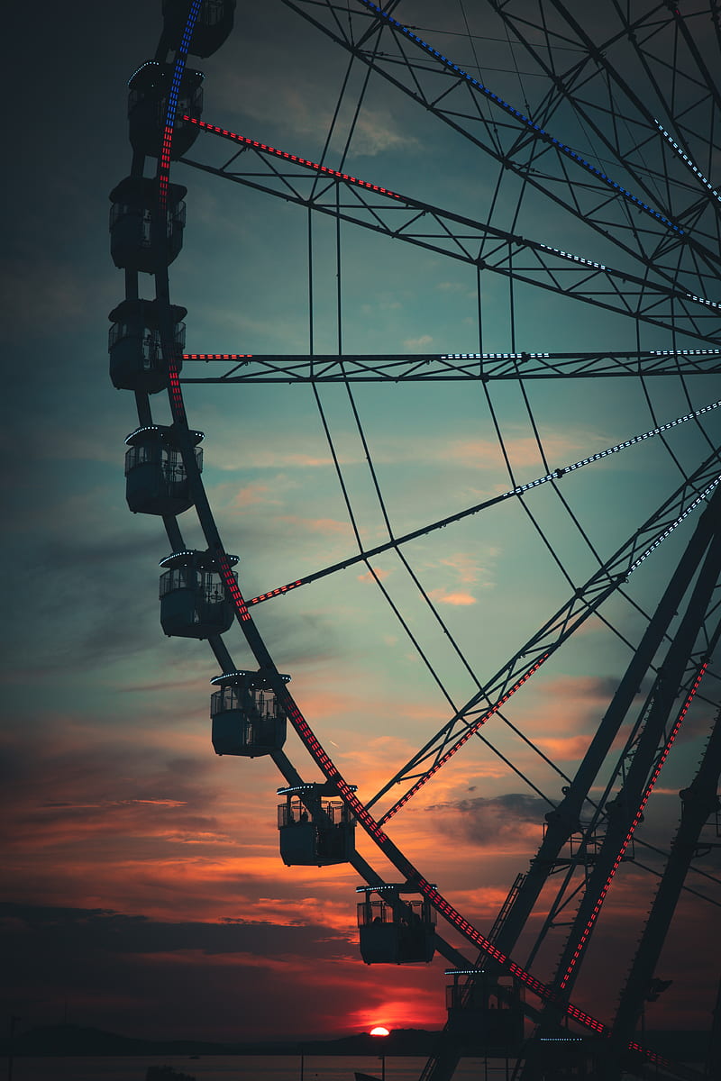 ferris wheel, attraction, sky, sunset, HD phone wallpaper