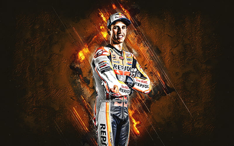 Alex Marquez, Repsol Honda Team, Spanish motorcycle racer, MotoGP, orange stone background, portrait, MotoGP World Championship, HD wallpaper
