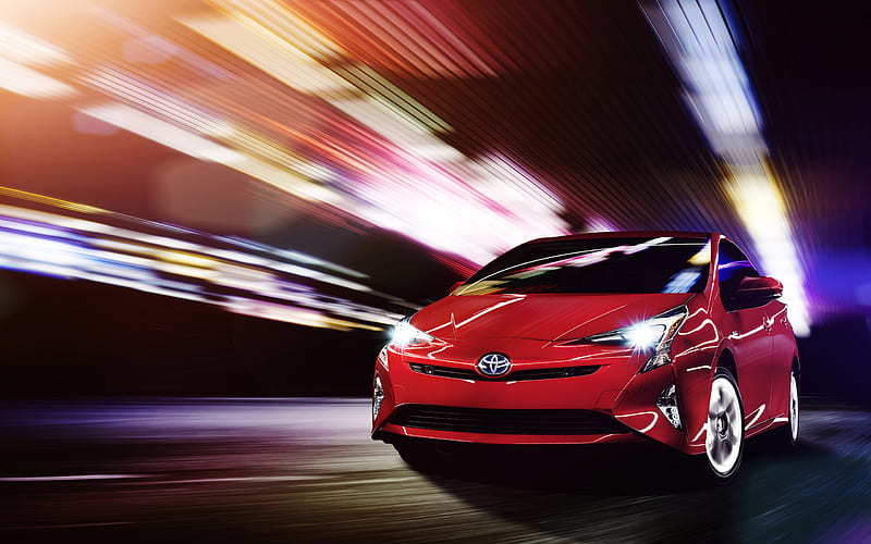 Toyota Prius Hybrid, 2017 cars, night, road, red Prius, japanese cars, Toyota, HD wallpaper