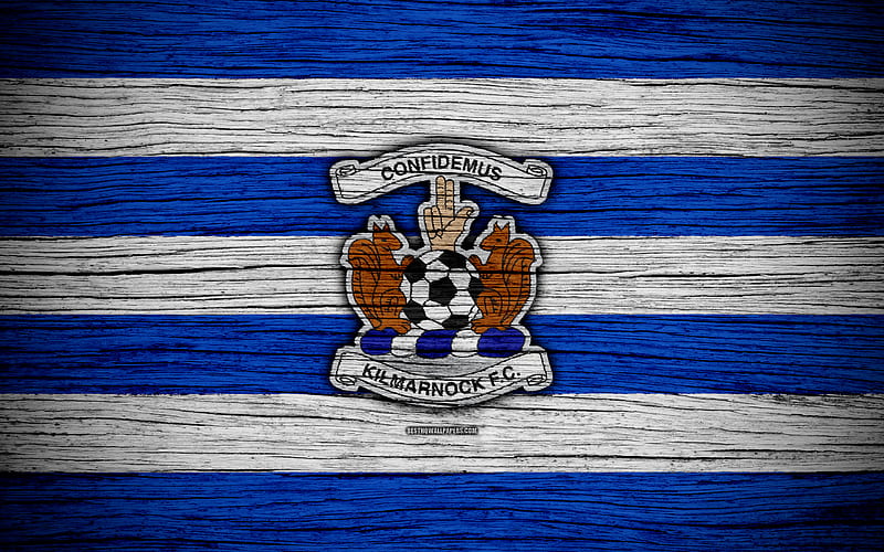 Kilmarnock FC, logo, Scottish Premiership, soccer, football, Scotland, Kilmarnock, wooden texture, Scottish Football Championship, FC Kilmarnock, HD wallpaper
