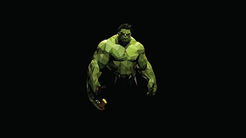 Hulk Polyart, hulk, superheroes, low-poly, artist, artwork, digital-art, behance, dark, oled, HD wallpaper
