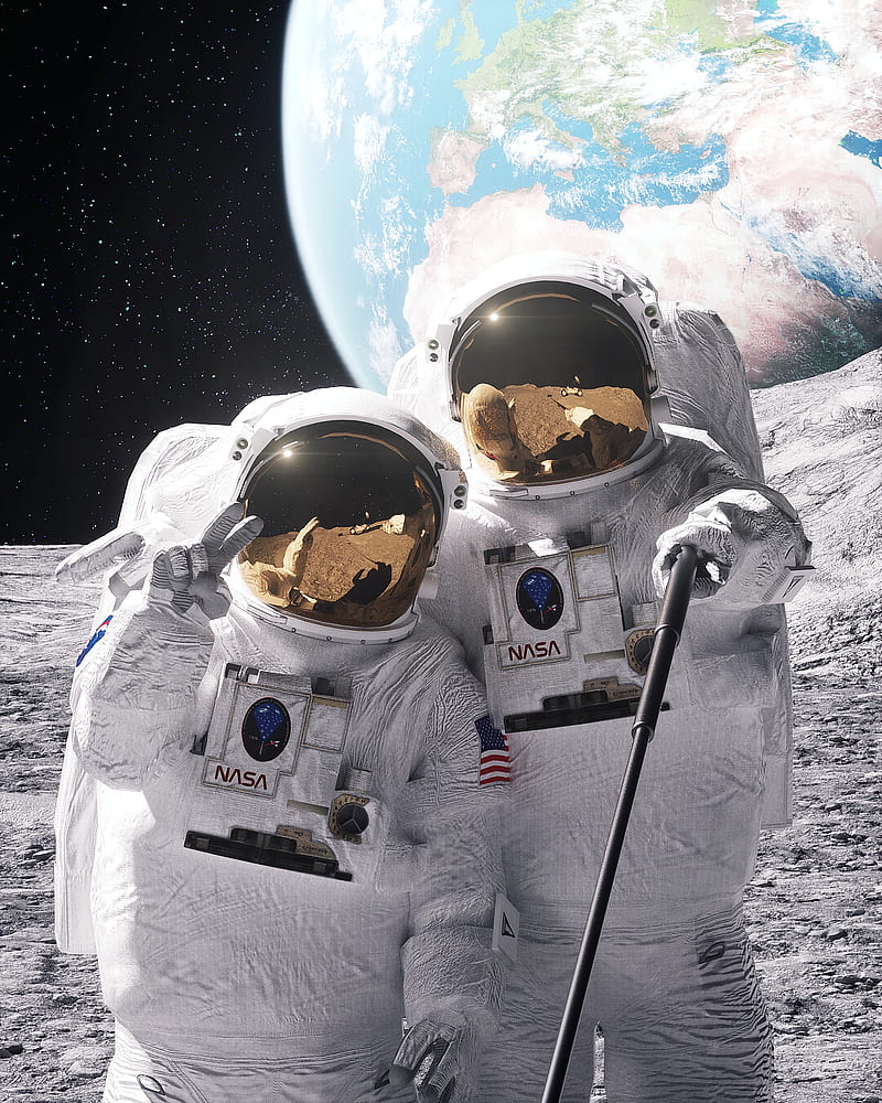astronauts, astronaut, spacesuit, selfie, funny, space, HD phone wallpaper