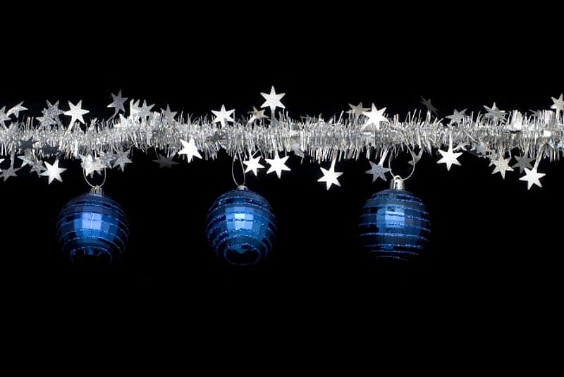 ★ Silver and Blue ★, SILVER, TINSEL, DECORATIONS, STARS, BAUBLES, HD wallpaper
