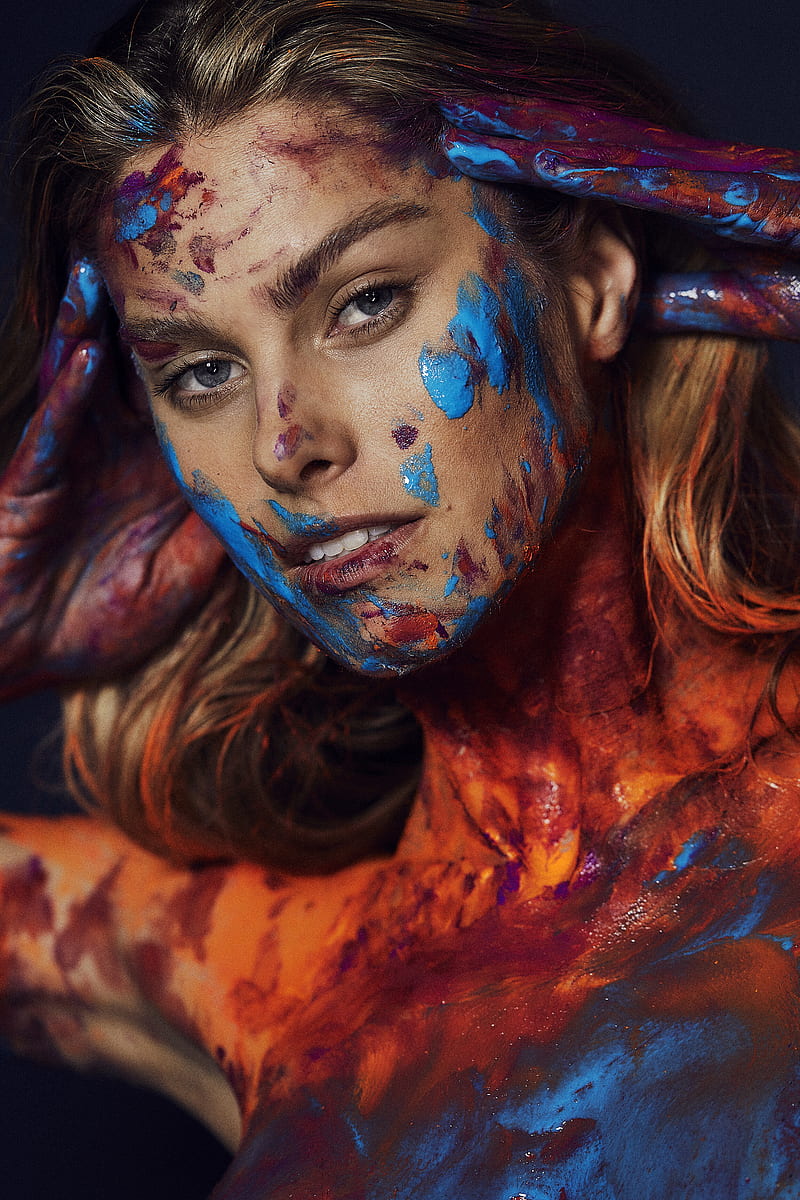 Natalie Roser, model, blue eyes, women, face paint, HD phone wallpaper