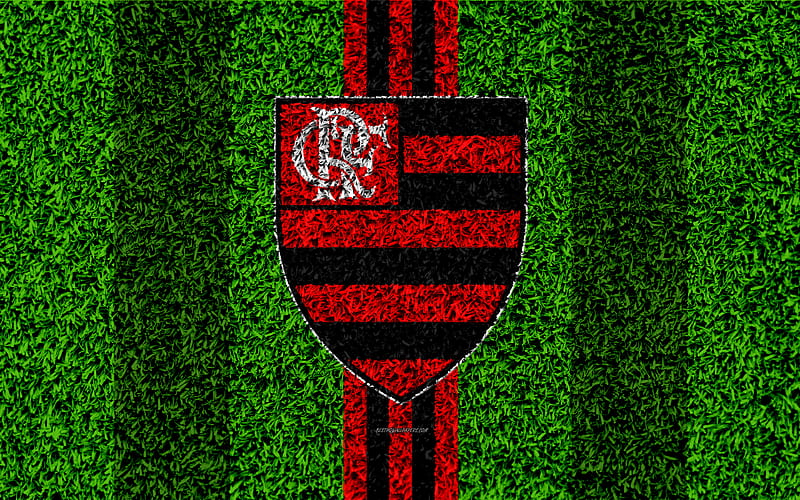 Flamengo RJ FC, Clube de Regatas do Flamengo football lawn, logo, Brazilian football club, emblem, red black lines, Serie A, Rio de Janeiro, Brazil, Campeonato Brasileiro, Brazilian Championship A Series, HD wallpaper