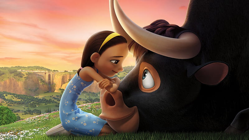 Ferdinand (2017), cow, little, movie, frdinand, animal, horns, cute, ferdinand, girl, animation, bull, HD wallpaper