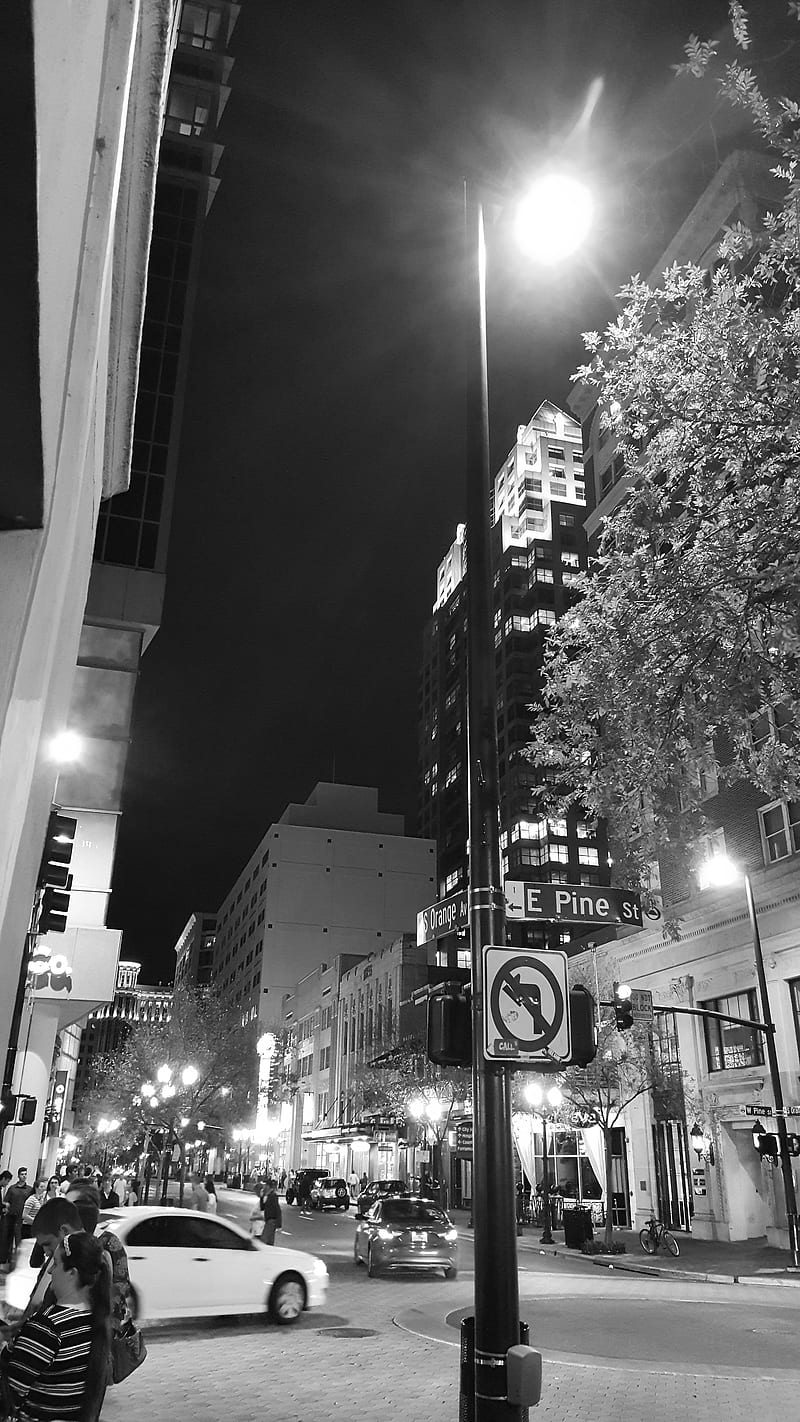 City at Night, orlando, city, night, aesthetic, greyscale, urban, dark, edge, HD phone wallpaper