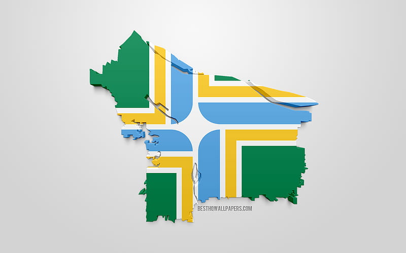 Portland map silhouette, 3d flag of Portland, American city, 3d art, Portland 3d flag, Oregon, USA, Portland, geography, flags of US cities, HD wallpaper