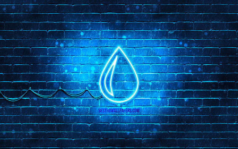 Water neon icon blue background, neon symbols, Water, creative, neon icons, Water sign, ecology signs, Water icon, ecology icons, HD wallpaper