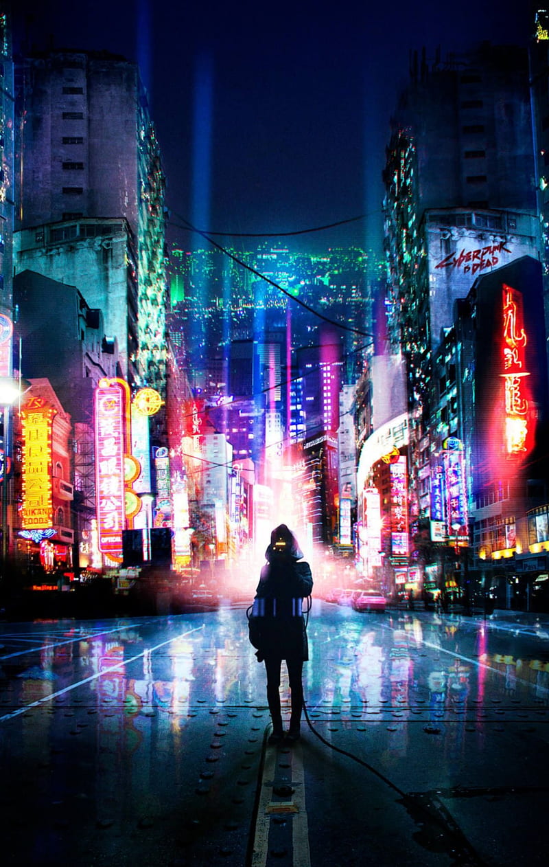 Neon Night City Landscape Cyberpunk Wallpaper by patrika