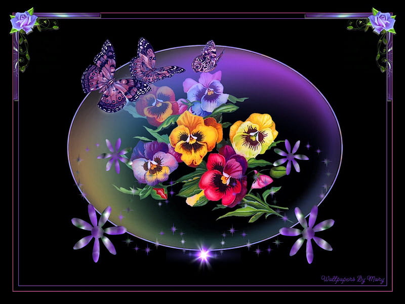Spring Pansies 1600x1200, Globes, Butterflies, Pansies, Pansy, Flowers, Butterfly, HD wallpaper