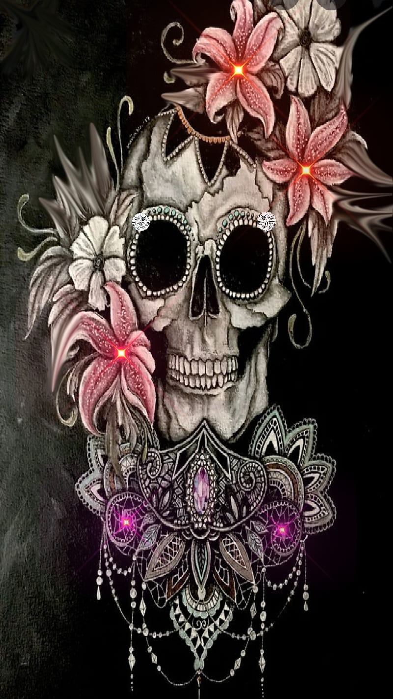 Sweet Fantasy, cool, lilies, pastel, skull, snake, sugar, symbols, tattoo, tribal, HD phone wallpaper