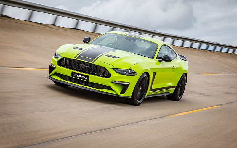 2020, Ford Mustang R-Spec, front view, green sports coupe, tuning Mustang, green supercar, american sports cars, Ford, HD wallpaper