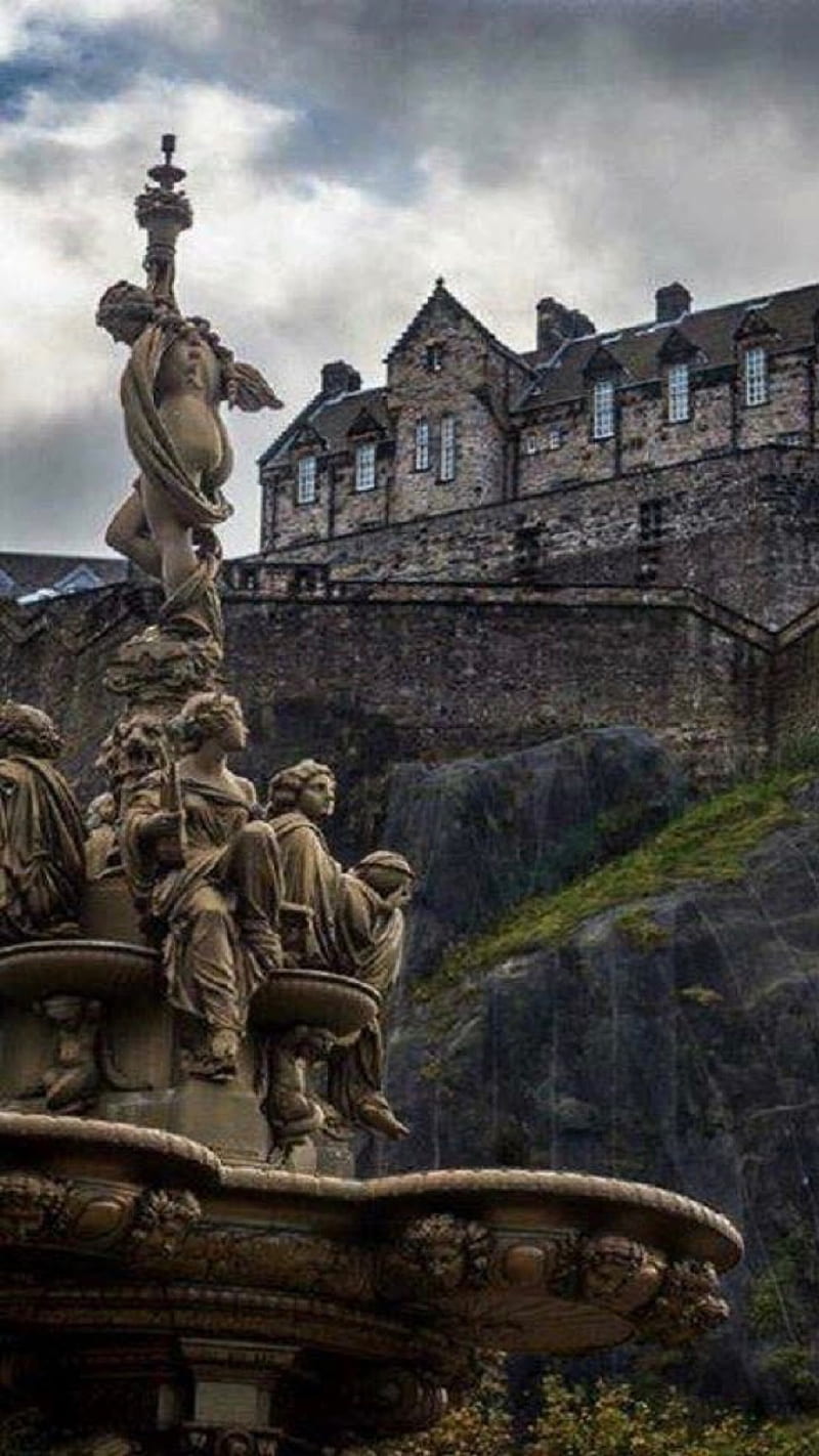 edinburgh, castle, statue, HD phone wallpaper