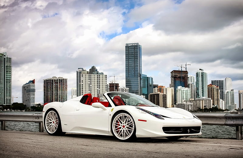 Ferrari Italia Spyder, Cuatom Wheels, White, Red Interior, Ferrari, HD Peakpx