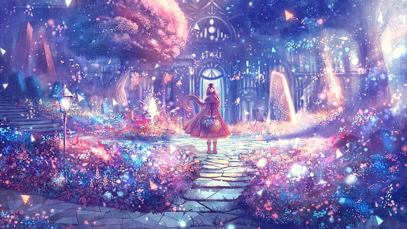Magical World, fantasy, original, girl, purple, anime, garden, bounin, magic,  HD wallpaper | Peakpx