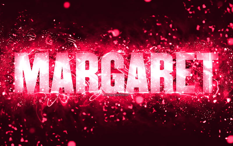Happy Birtay Margaret pink neon lights, Margaret name, creative, Margaret Happy Birtay, Margaret Birtay, popular american female names, with Margaret name, Margaret, HD wallpaper