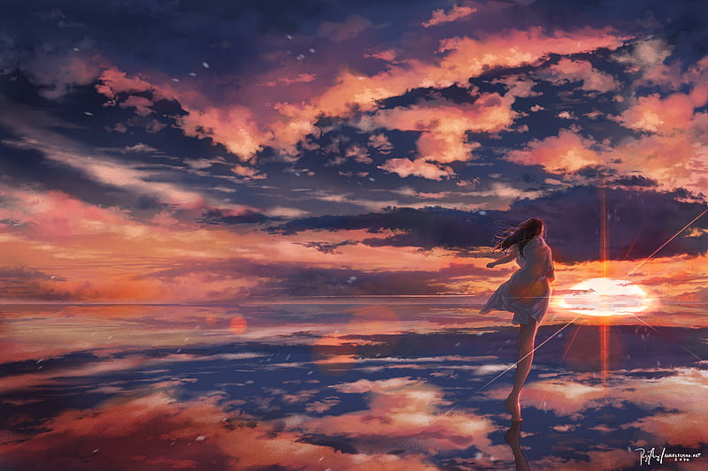 Retro Anime Sea Sun and Cloud Background · Creative Fabrica