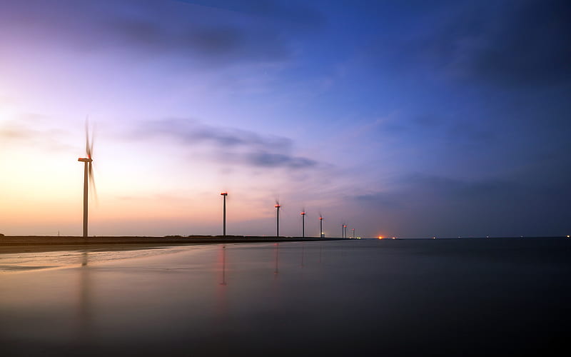 Sunset New energy Wind Power 2022 Offshore, HD wallpaper