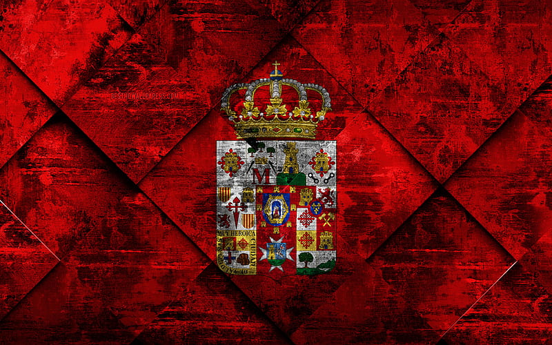 Flag of Ciudad Real grunge art, rhombus grunge texture, spanish province, Ciudad Real flag, Spain, national symbols, Ciudad Real, provinces of Spain, creative art, HD wallpaper