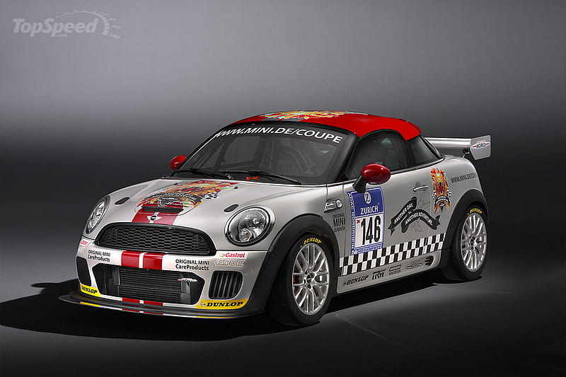 mini cooper race car, red, race modified, front engine, silver alloys, two seater, sponsorship, silver, HD wallpaper