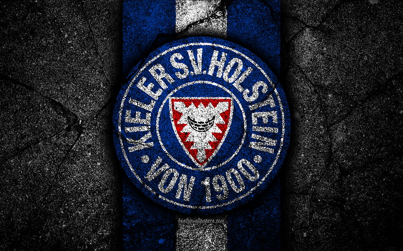 Holstein Kiel FC grunge, logo, Bundesliga 2, creative, German football team, black stone, Holstein Kiel, emblem, asphalt texture, Germany, FC Holstein Kiel, HD wallpaper