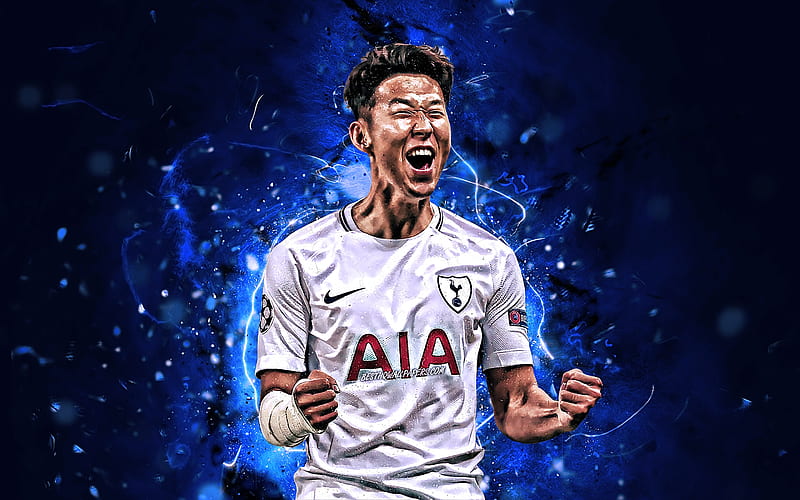 Son Heung-min, Tottenham Hotspur FC, South Korean footballers, soccer, Heung-min Son, Premier League, neon lights, Tottenham FC, HD wallpaper