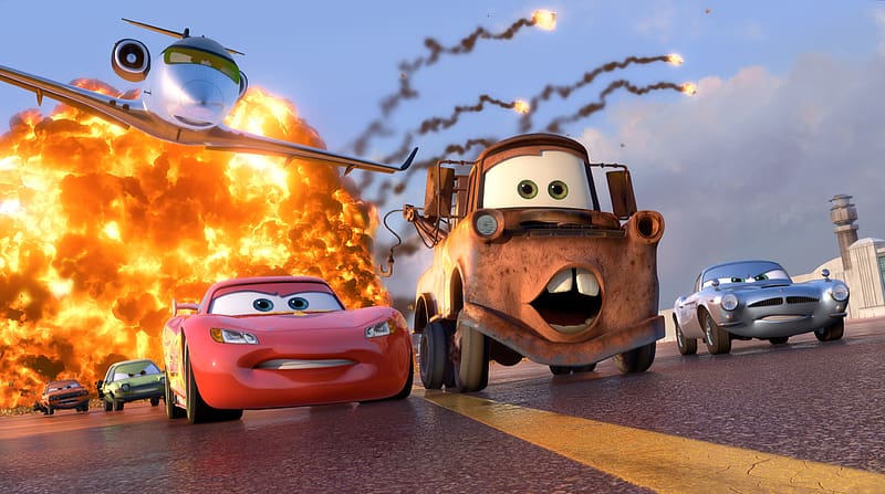 Cars, Airplane, Explosion, Movie, Pixar, Cars 2, Lightning Mcqueen, HD wallpaper