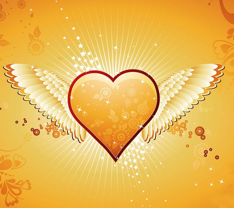 Winged Heart, orange heart, HD wallpaper