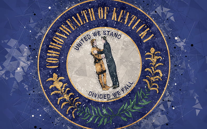 Seal of Kentucky emblem, geometric art, Kentucky State Seal, American states, blue background, creative art, Kentucky, USA, state symbols USA, HD wallpaper
