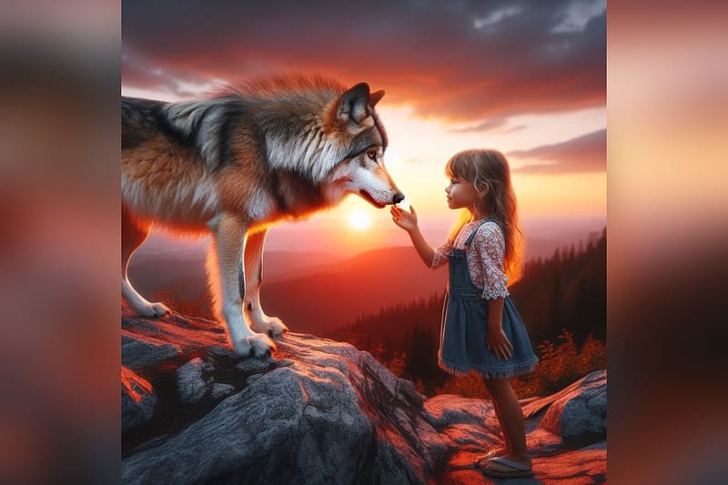 Guardian, animal, kid, Wolf, girl, HD wallpaper