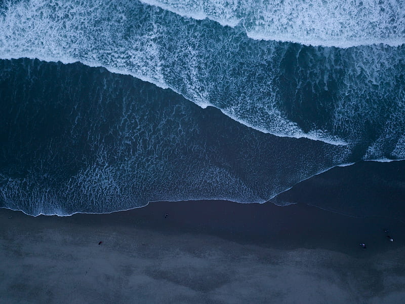 ocean, surf, aerial view, foam, waves, sand, coast, HD wallpaper