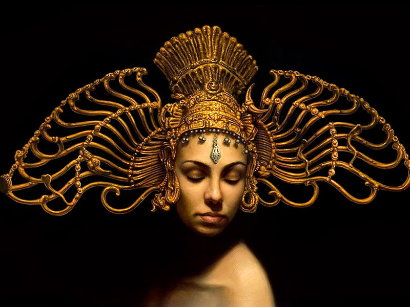 Shiva s Crown, art, shiva crown, woman, fantasy, gold, girl, digital, portrait, HD wallpaper