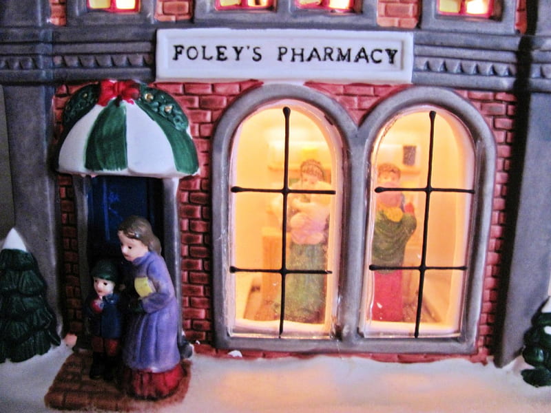 Christmas Pharmacy, foleys pharmacy, christmas town, christmas village, HD wallpaper
