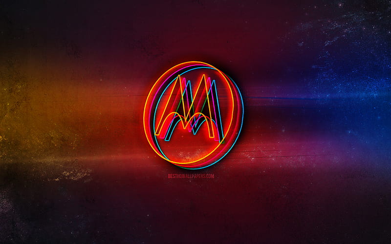 Motorola logo, light neon art, Motorola emblem, Motorola neon logo, creative art, Motorola, HD wallpaper