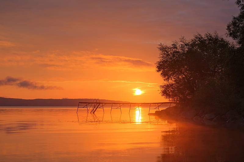 Lakeside Orange Sunset , lake, sunset, nature, HD wallpaper