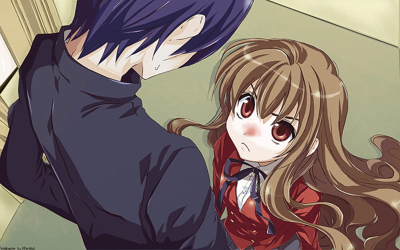 Download wallpaper red, schoolgirl, tiger, Toradora!, big eyes