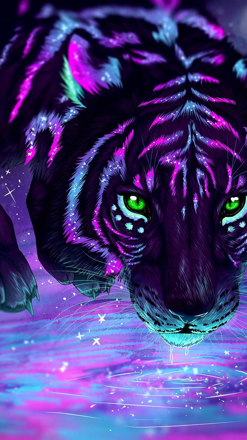 Neon Tiger, cat, cool, magic, theme, HD phone wallpaper